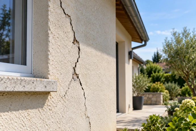 Fissure importante sur le mur extérieur d'une maison