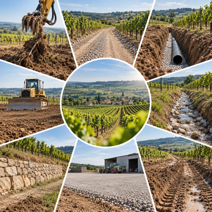Travaux publics viticoles : chemin de vigne, drainage, terrassement et aménagement de parcelle